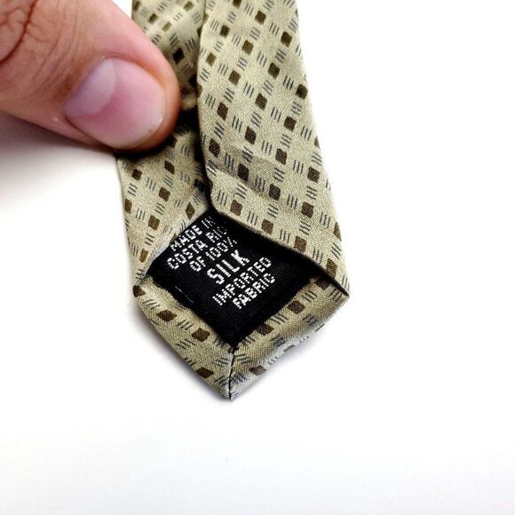DKNY‎ Brown Geometric Print Wide Silk Tie - Picture 4 of 6